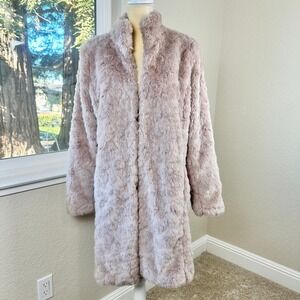 Cabi Contessa Faux Fur Coat Women L Dusty Pink Long Open Front Lined Luxury Chic